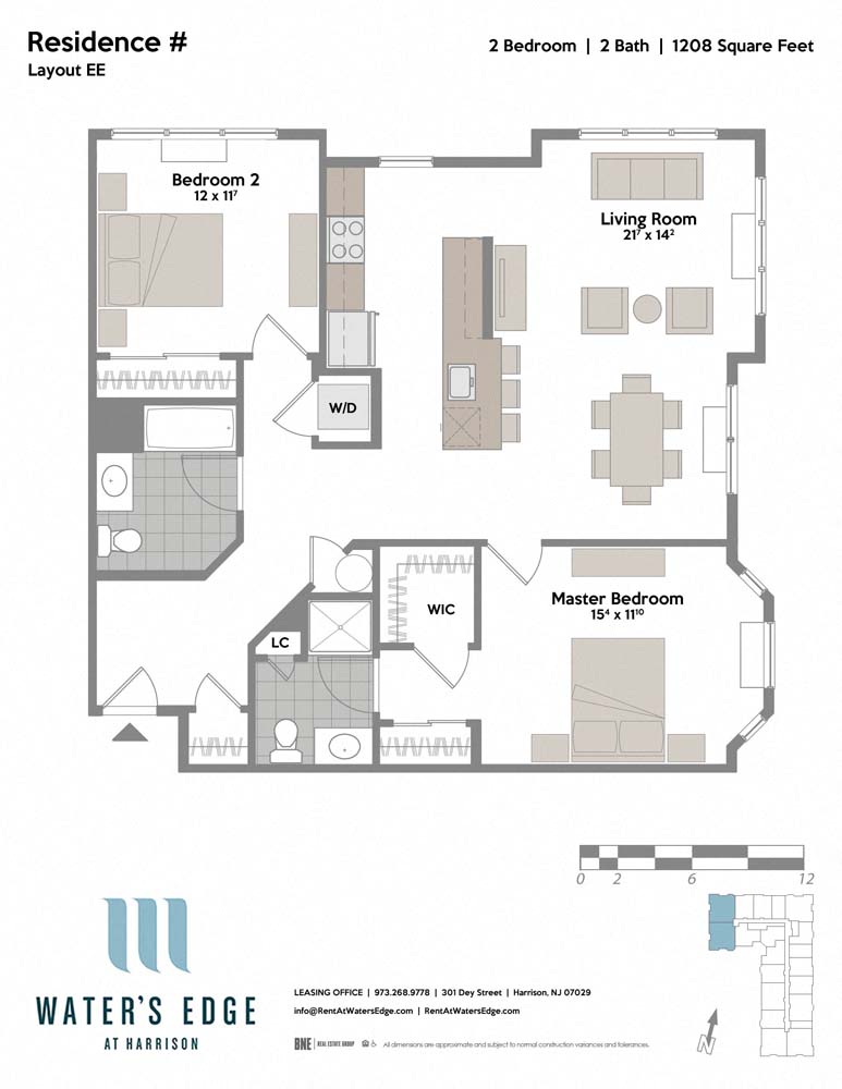 Layout EE 2 Bed 2 Bath Floor Plan at Water's Edge, New Jersey