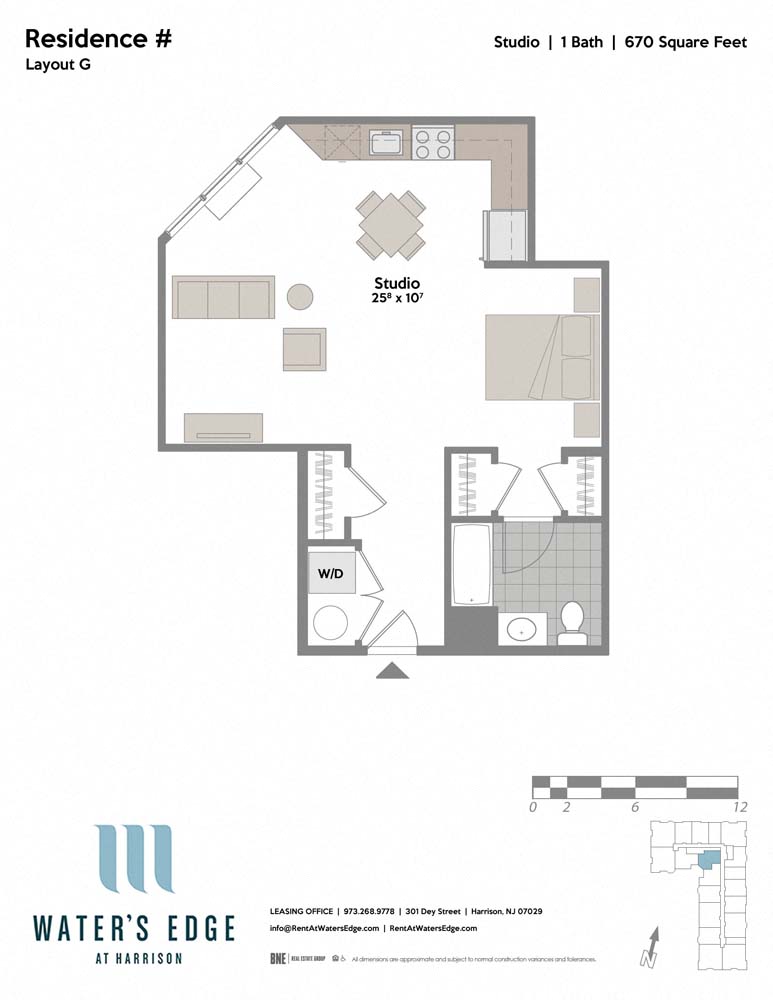 Layout G 0 Bed 1 Bath Floor Plan at Water's Edge, Harrison, 07029
