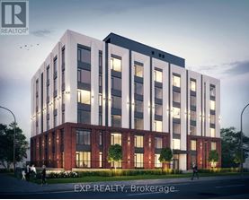 A modern building with a combination of white and red bricks is depicted in the image.