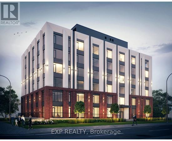 A modern building with a combination of white and red bricks is depicted in the image.