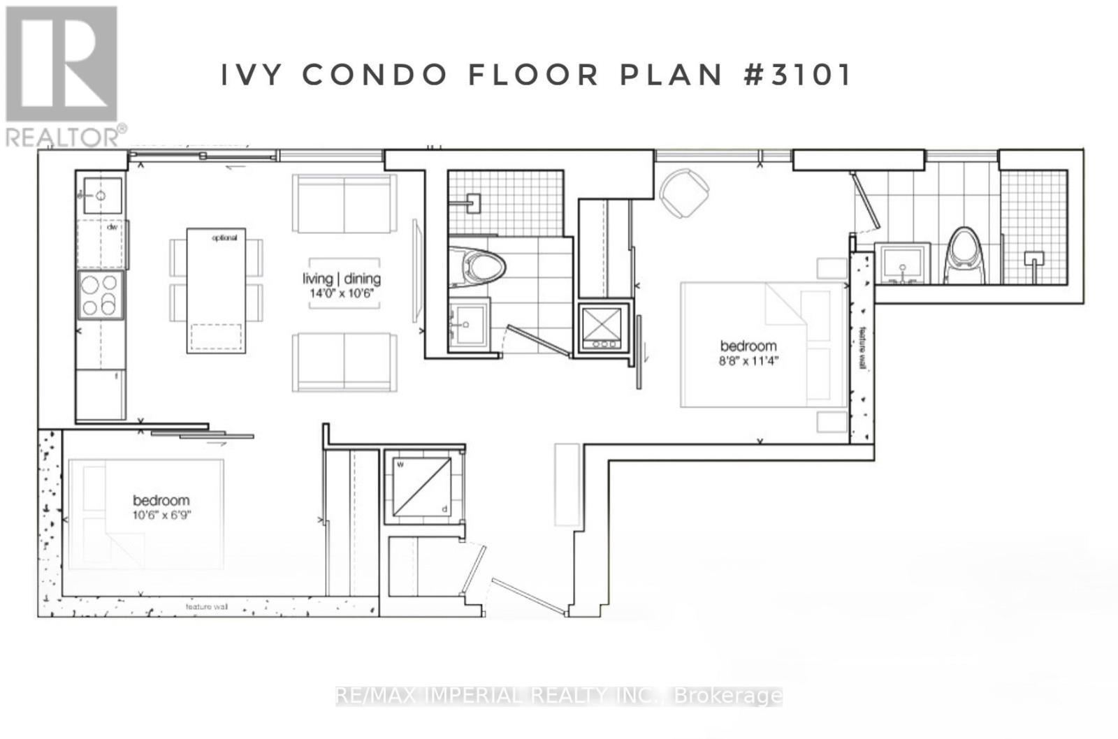 A floor plan for an Ivy condo shows three bedrooms and two bathrooms.