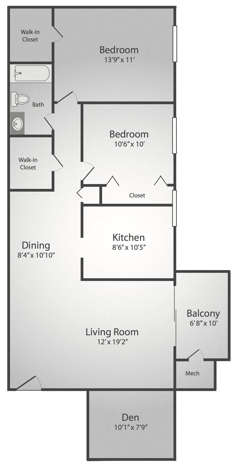2 Bedroom, 1 Bath, Den