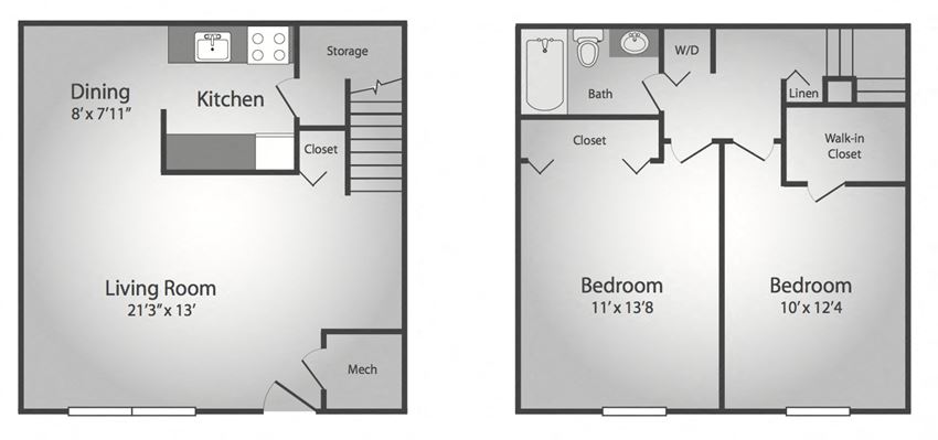 2 Bedroom, 1 Bath Townhouse
