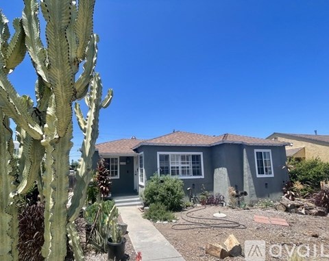 A house with a cactus in front of it.