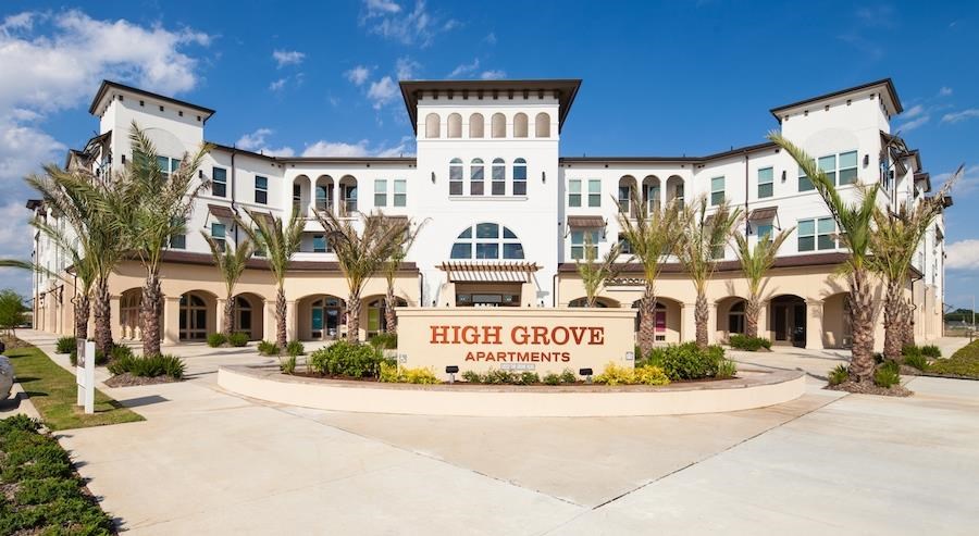 the facade of the high grove apartments