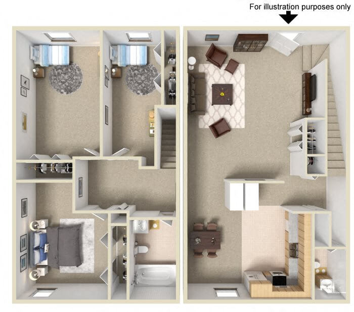 three bedroom apartment floor plan