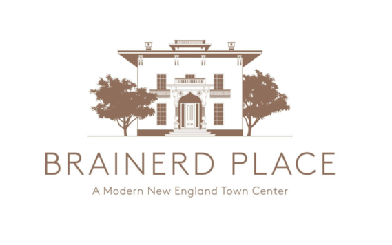 A logo for Brainerd Place, a modern New England town center.
