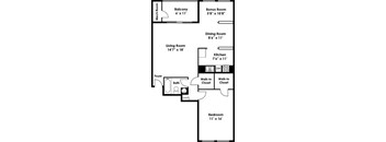 One Bedroom One Bath Floorplan at Kenilworth at Perring Park Apartments, Parkville, 21234