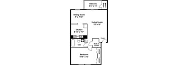 One Bedroom One Bath Floorplan at Kenilworth at Perring Park Apartments, Parkville, MD
