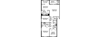 Three Bedroom One and One Half Bath Floorplan at Kenilworth at Perring Park Apartments, Parkville