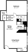 Floorplan for 1 bed 1 bath 845sf Floorplan for 1 bed 1 bath 845sf at Stevenson Lane Apartments, Towson, Maryland