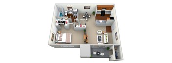 1 Bedroom 1 Bath - CWM II 3D Floor Plan Crossings at White Marsh Non-renovated 1 Bedroom 1 Bath 668sf