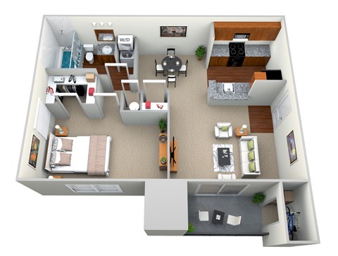 1 Bedroom 1 Bath - CWM II 3D Floor Plan Crossings at White Marsh Non-renovated 1 Bedroom 1 Bath 668sf