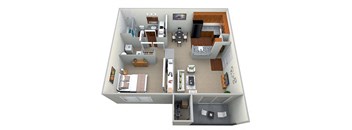 1 Bedroom 1 Bath - CWM I Floor Plan 3D View at The Crossings at White Marsh Apartments, Maryland