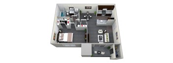 1 Bedroom 1 Bath CWM II Renovated 3D Floor Plan at The Crossings at White Marsh Apartments, Maryland
