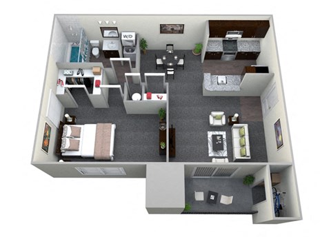 1 Bedroom 1 Bath CWM II Renovated 3D Floor Plan at The Crossings at White Marsh Apartments, Maryland