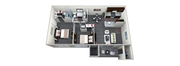2 Bedroom 1 Bath CWM II Renovated 3D Floor Plan at The Crossings at White Marsh Apartments, Perry Hall, Maryland