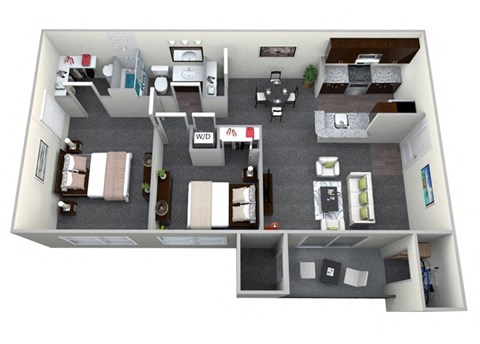2 Bedroom 1 Bath CWM II Renovated 3D Floor Plan at The Crossings at White Marsh Apartments, Perry Hall, Maryland