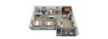 2 Bedroom 1 Bath - CWM I 3D Floor Plan at The Crossings at White Marsh Apartments, Maryland, 21128