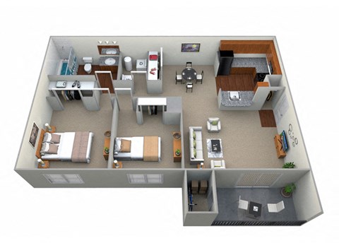 2 Bedroom 1 Bath - CWM I 3D Floor Plan at The Crossings at White Marsh Apartments, Maryland, 21128