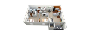 2 Bedroom 2 Bath - CWM I 3D Floor Plan at The Crossings at White Marsh Apartments, Perry Hall, MD