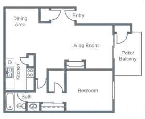 1 Bedroom floor plan for Siena Apartment Homes