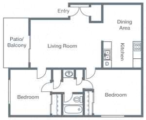 2 Bedroom floor plan for Siena Apartment Homes