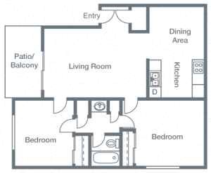 2 Bedroom floor plan for Siena Apartment Homes