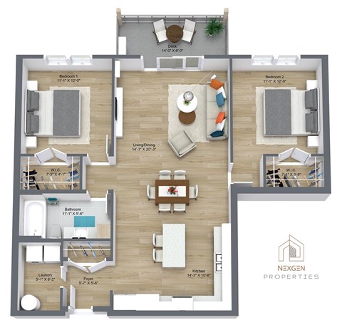 A floor plan of an apartment from Nexgen Properties.