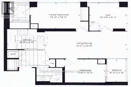 A black and white architectural floor plan with labeled rooms and measurements.