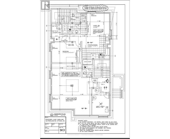 A detailed floor plan for a building, including a basement, first, and second floor with various rooms and measurements.