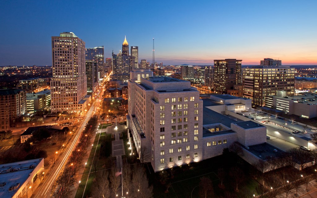 a view of the city skyline at night