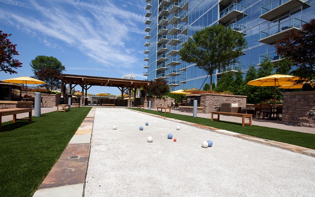 bocce ball court at the grove apartments