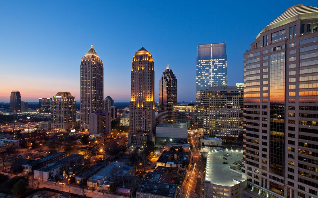 a view of the skyline at night