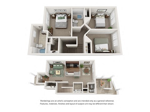 2 story illustratice floor plan at Ashley Collegetown in Atlanta, Georgia