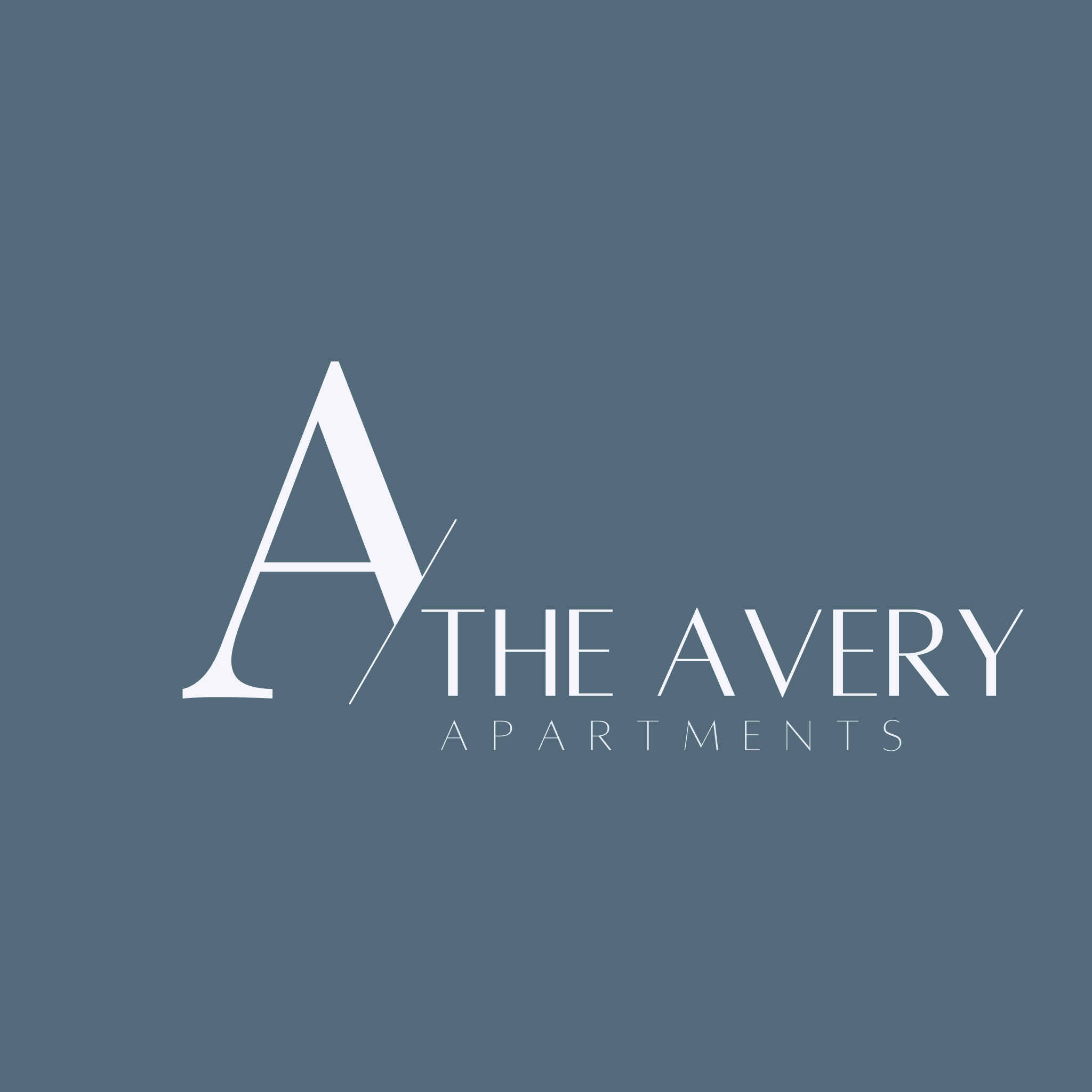 The Avery Apartments logo on a blue background.