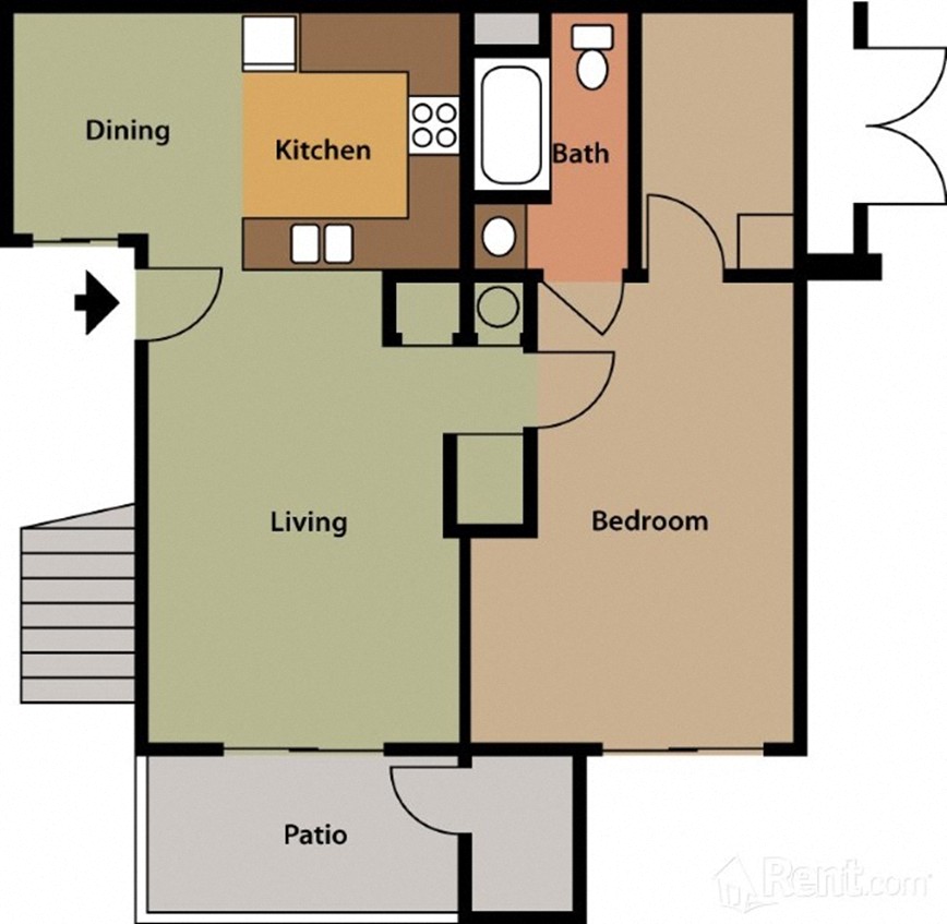 Floor Plan 1 plus 1  at The Oaks Apartments, Upland, CA