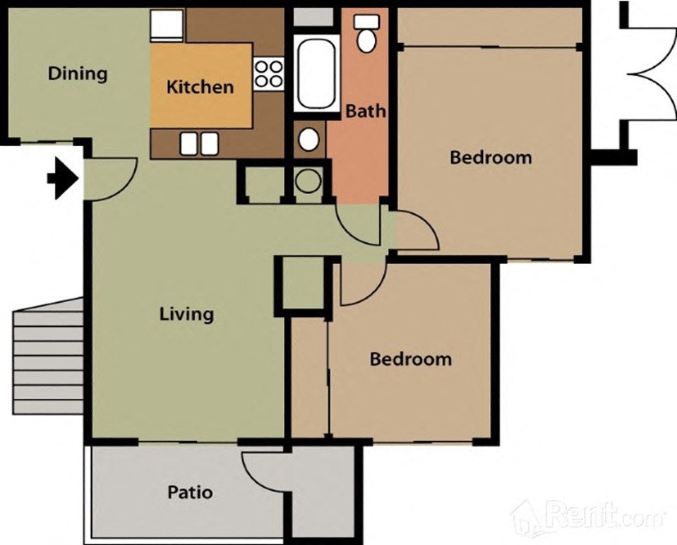 Floor plan 2 plus 1 at The Oaks Apartments, Upland, CA, 91786
