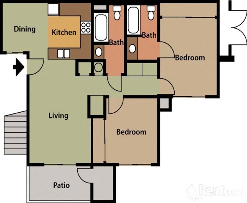 Floor plan 2 plus 2 at The Oaks Apartments, Upland, CA