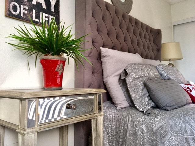 Large second bedroom with vaulted ceilings upstairs at The Oaks Apartments, Upland, 91786