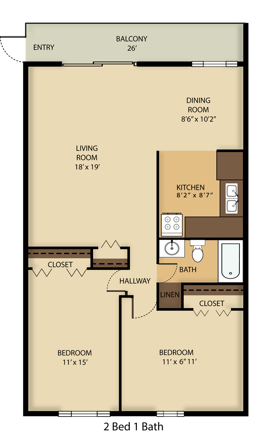 2 Bedroom / 1 Bath