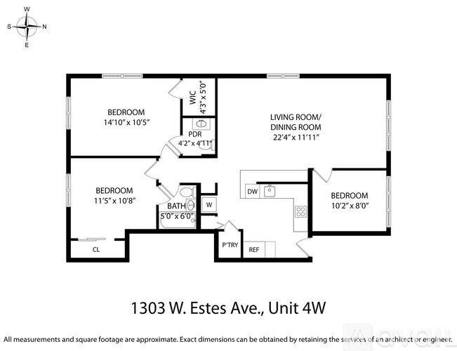 A black and white image of a floor plan for a 4 bedroom apartment.