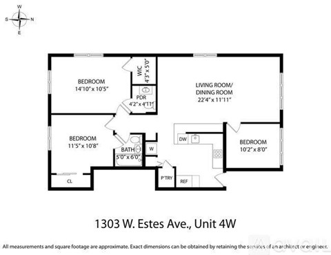 A black and white image of a floor plan for a 4 bedroom apartment.