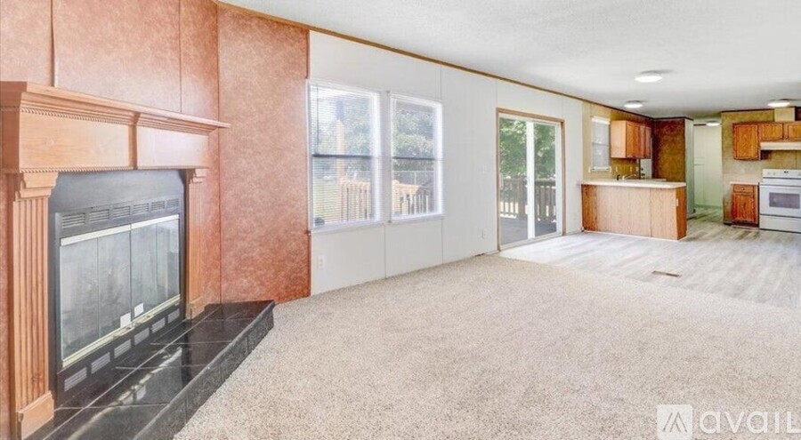 A living room with a fireplace and a television.