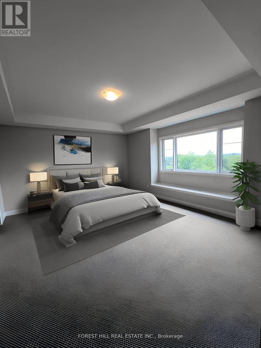 A bedroom with a large bed and a painting on the wall.