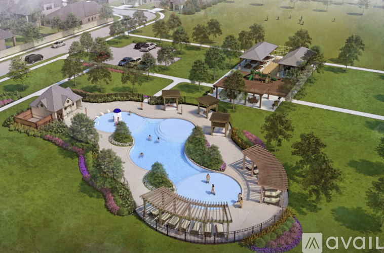 An artist's rendering of a resort with a pool and a water slide.