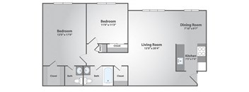 2 Bedroom, 1.5 Bath Large