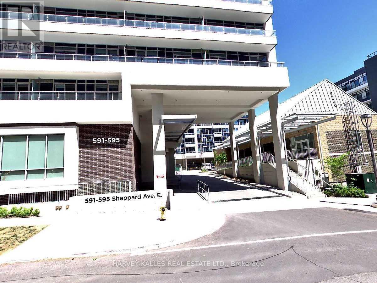 A multi-story building with the address 591-595 Sheppard Ave. E. is shown.