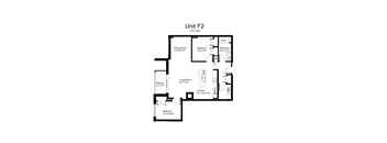 Floorplan of a 1 bedroom, 2 bathroom unit with a den