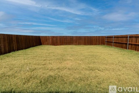 A backyard with a wooden fence and grass.